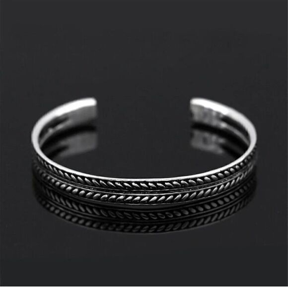 Braided Stamped Silver Tone Cuff Bracelet for Men or Women (thicker style) #502 - Picture 9 of 9